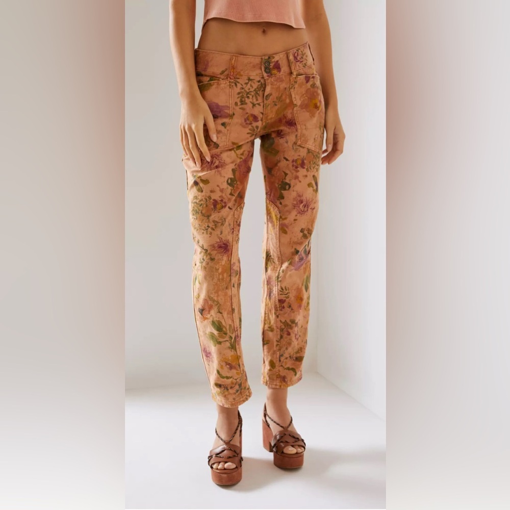 Anthropologie Pilcro The Wanderer Low-Rise Pants Peach Floral Pattern 28 - Picture 3 of 8